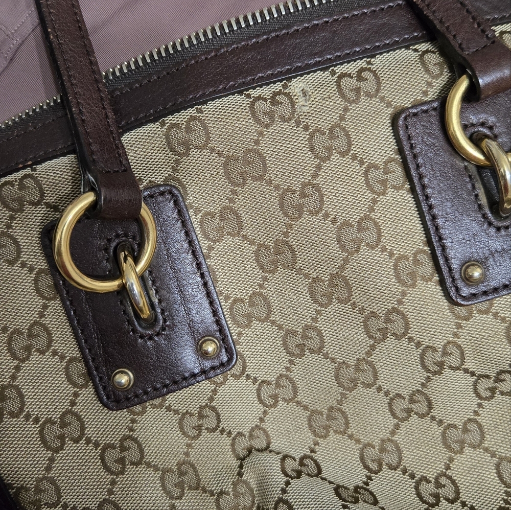 GUCCI CROSSBODY TOTE Borsa charm in tela GG marrone Gucci - Picture 11 of 11